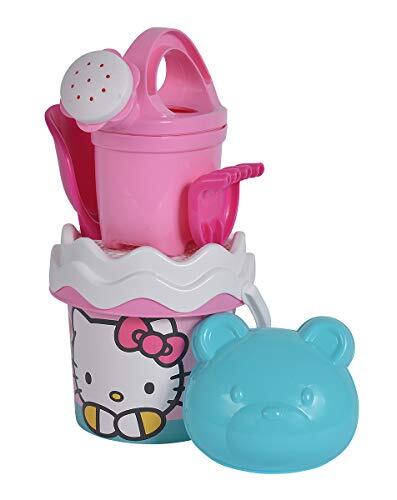 simba 109284473 Hello Kitty Emmerset, 6 delen, emmer, zeef, zandvorm, schep, hark, gieter, hoogte 11 cm, diameter 14 cm