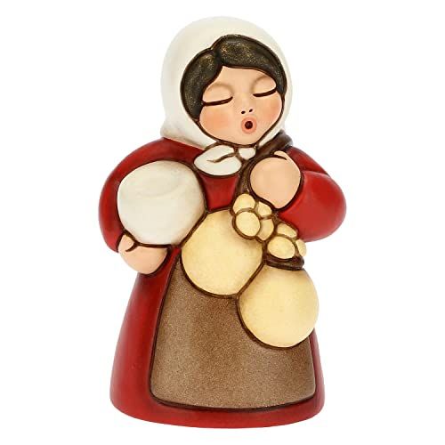THUN - Kribbe 2022 - kerststalfiguur voor dames met kaas van keramiek, met de hand versierd, rode jurk - klassieke lijn wieg - 5 x 5 x 8 cm h