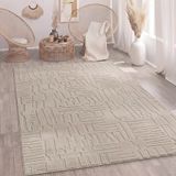 Paco Home Vloerkleed Woonkamer Hoogpolig Scandinavisch Boho Geometrisch Abstract Wasbaar Beige 240x340 cm