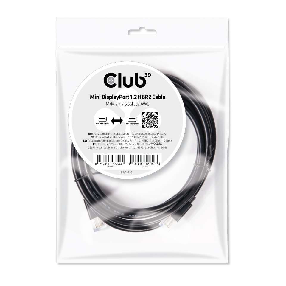 Club 3D Mini DisplayPort 1.2 HBR2 Cable M/M 2meter 4K60Hz