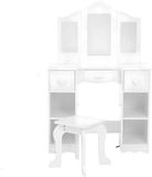 Happiq Table de toilette pour enfants avec miroir et chaise - Table de maquillage pour filles - Blanc