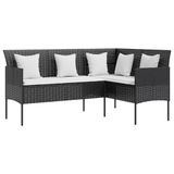 VidaXL Loungebank met kussens L-vormig poly rattan zwart