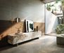 Meuble TV Cuor 220 cm Céramique Minas Melange Blanc-beige 1 Clapet 2 Tiroirs Pied optique flottant Ancier inoxydable