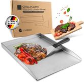 Exitoso grillplaat 30x40 cm | Plancha met grillspatel | Gasgrill van dik en roestvrij staal | 4 mm dik | Universele maat