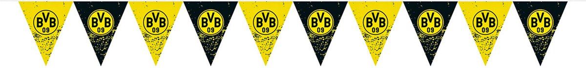 Amscan 9908535 - BVB wimpelslinger, afmetingen 400 x 19,5 cm, Borussia Dortmund, kunststof, vlaggen, slingers, hangende decoratie, voetbal, feest, fan, verjaardag