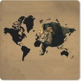 Merkloos / Sans marque Posterazzi Muismat 20x20 cm - Mousepad Wereldkaart - Leeuw - Bruin - Muismatten