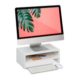 Relaxdays monitorstandaard met opbergruimte, voor bureau, HBD: ca. 14 x 40 x 23,5 cm, beeldscherm verhoger, wit