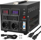 Merkloos Spanningstransformator, 2000 W - Zet 110V Om Naar 220V en Omgekeerd - US/EU Stopcontacten + USB 5V - CE Gecertificeerd