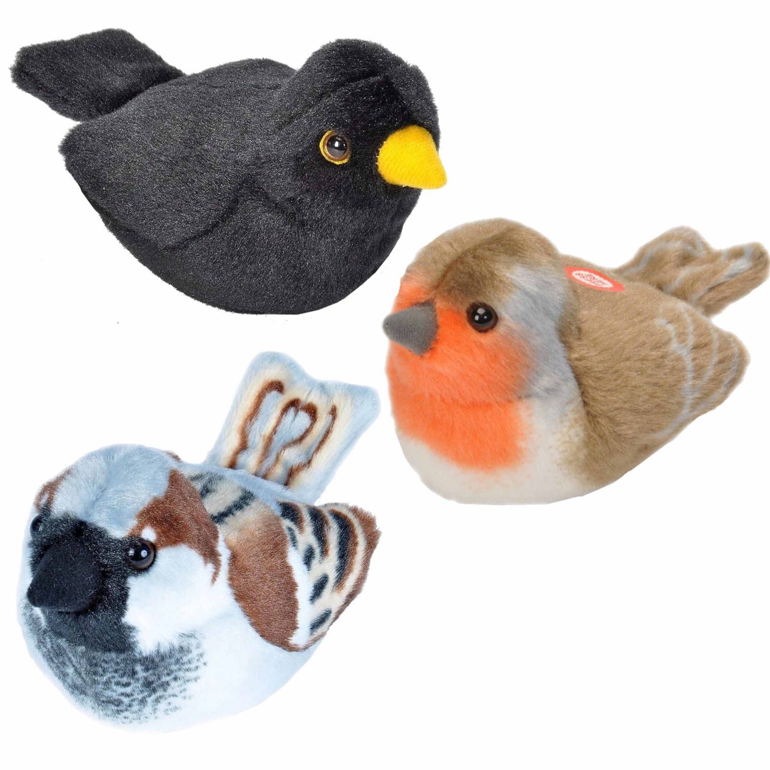Wild Republic - Knuffel - Set van 3 vogels - 14 cm - Met Geluid