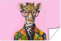 PosterMonkey Poster Giraffe - Glasses - Flowers - 180x120 cm XXL