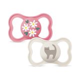 MAM Air fopspeen 6-16 maanden, set van 2, roze/neutraal | Met draagbare sterilisator-fopspeenhouder, kaakvriendelijke speen van natuurlijk rubber, gebogen masker, BPA-/BPS-vrij