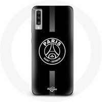 Maniacase Hoesje Samsung Galaxy A70 psg logo jordan grijs zwarte achtergrond