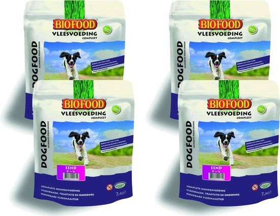 BIOFOOD Vleesvoeding Compleet Eend - Hondenvoer - 4 x 800 g