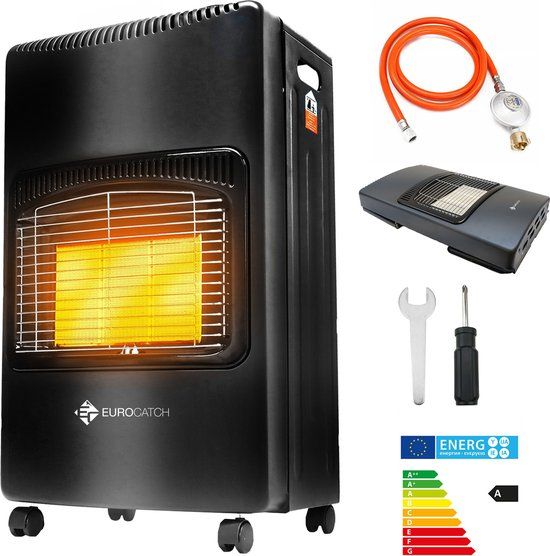Eurocatch Gaskachel - Mobiele kachel - 4200W - Zwart - Incl. Slang en Drukregelaar