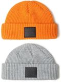 Minoti geribbelde muts jongens 2-pack - oranje en grijs met merkpatch