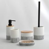 Spirella Toiletborstel met houder van polyhars en bamboe, Yuma zwart en wit