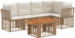 vidaXL Tuinbank - Set - 6 - st - Natuurlijk - en - Crème - Wit - poly - rattan