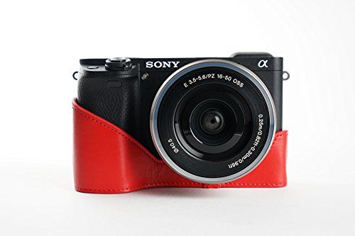 TP TP-handgemaakte echt lederen halve cameratas voor Sony A6300 - Rood