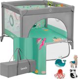 Lionelo Mille Plus Kinderbox 0-36 Maanden – Babybox met T25 Schuimmatras – Opvouwbare Speelbox met Educatief Speelgoed, Handgrepen om te Leren Staan, Zijdeur met Ritssluiting, Wielen & Draagtas – Voor Thuis en Reizen