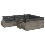 vidaXL 11-delige loungeset met kussens poly rattan grijs