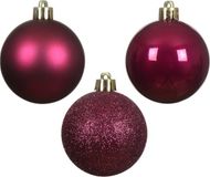 Decoris Mini kerstballen - 14x st - donkerroze - D3 cm - kunststof