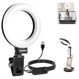 NEEWER BASICS 5 inch led-ringlamp met houder, monitorklem, 10 W, ringlicht, compatibel met iPhone, computer, laptop, webcam, telefoon, voor selfie, make-up, video, zoom, videoconferenties, zwart BR60