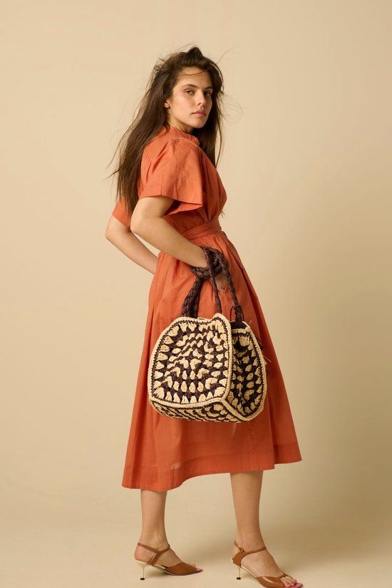 Sissy-Boy Donkerbruine raffia crochet tas