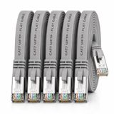 1aTTack.de 2m - grijs - 5 stuks CAT.7 Gigabit Ethernet LAN platte lintkabel (RJ45) netwerkkabel onbewerkte kabel (10 Gbit/s) installatiekabel plat slank compatibel met Cat.5 - Cat.5e - Cat.6