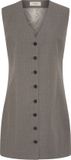 fransa FRISOLDES DR 1 Jurk V-hals Mouwloos Kort Effen Polyester Viscose Elastaan Driftwood Melange Maat 36