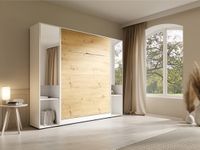Vente-unique lit armoire bois naturel clair blanc 160 x 200 cm