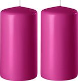 Enlightening Candles 2x Fuchsia roze bougies cylindriques/bougies coniques 6 x 10 cm 36 heures de combustion - Bougies sans parfum fuchsia roze - Décorations d'intérieur