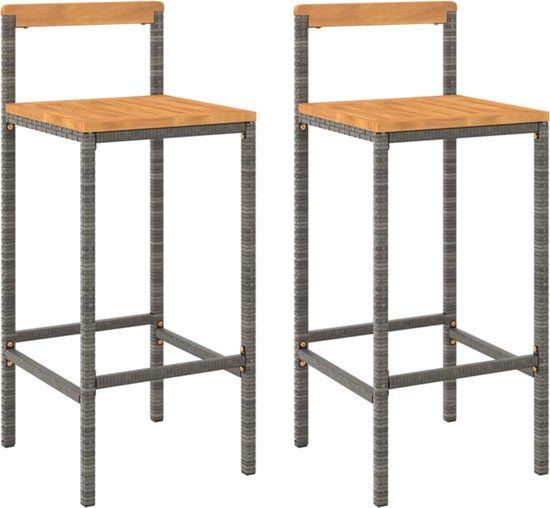 vidaXL Barkrukken 2 stuks poly rattan en massief acaciahout grijs