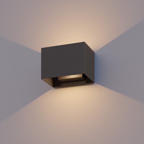 Calex Venice LED Wandlamp - Rechthoek - Antraciet - 7W - Up & Down - 3000K - IP54