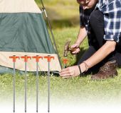 Set van 4 zeer sterke metalen kampeertentharingen van 18 cm voor kamperen, tuin, wandelen, strand, zand, T-vormige grondharingen voor buitengebruik, oranje