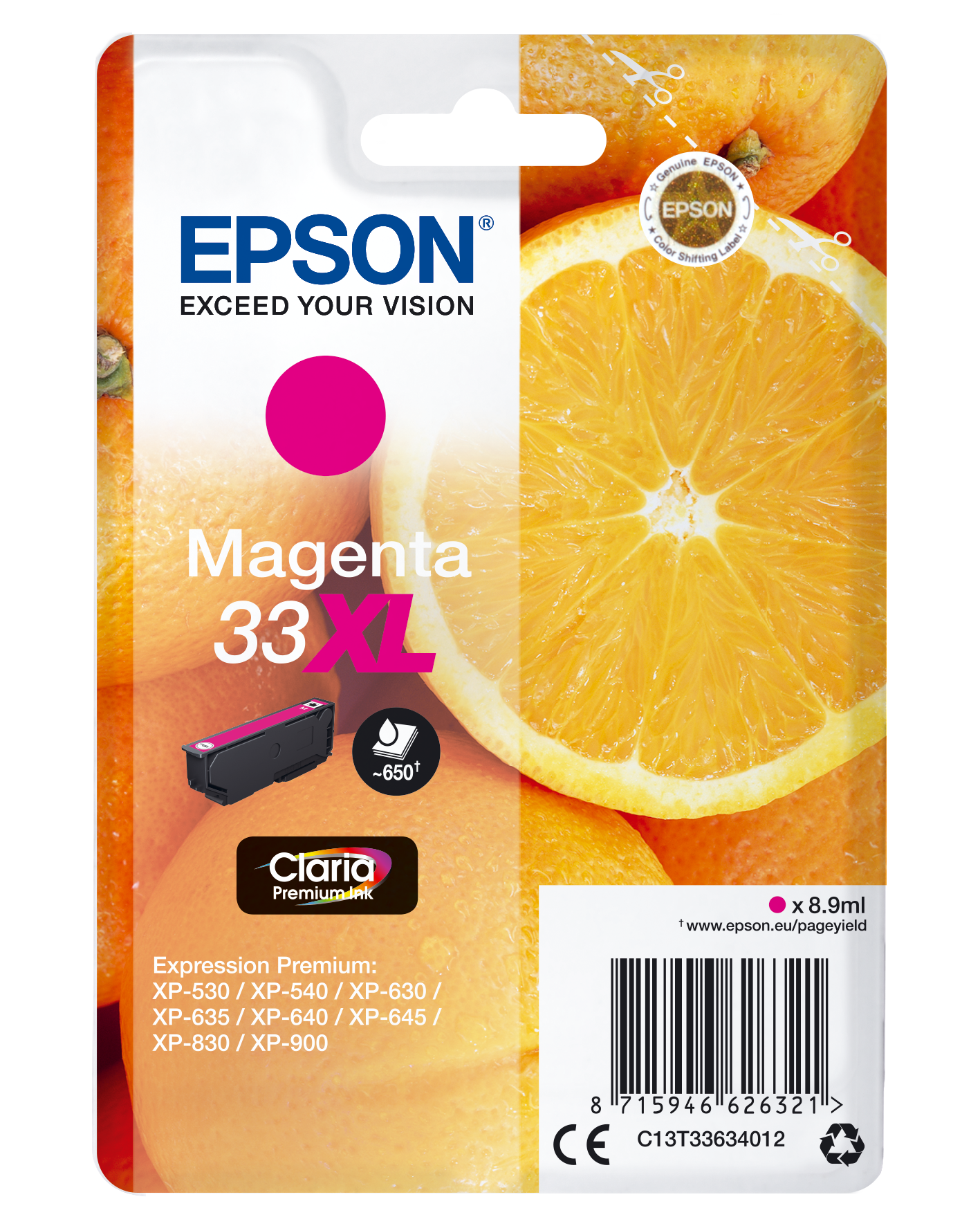 Epson Oranges Singlepack Magenta 33XL Claria Premium Ink single pack / magenta