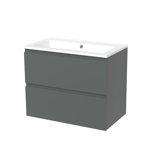 Maxaro Badkamermeubel 80cm Modulo Middengrijs 2 Lades Greeploos Wastafel Mineraalmarmer - 6095820794707