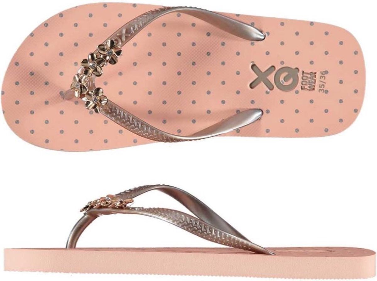 XQ Footwear slippers stippen meisjes roze/zilver