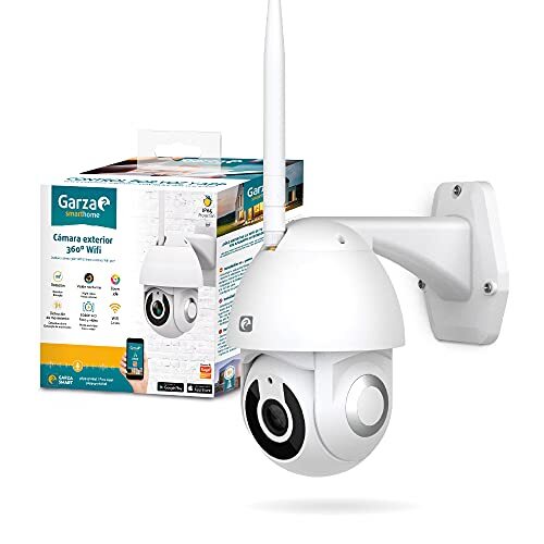 Garza Smarthome 401270 Smarthome WiFi buitencamera 360 voor veiligheid, HD 1080p, nachtzicht en zoom, spraak- en app-bediening, Alexa, iOS, Google, Android
