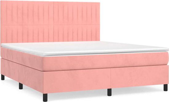 vidaXL Boxspring met matras fluweel roze 180x200 cm