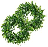 LSKYTOP 2 Pack Kunstmatige Buxus Krans Ronde Groene Bladeren Deur Muur Raam Decoratie, 11Inch/PC