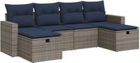 vidaXL 6-delige Loungeset met Kussens, Poly Rattan, Grijs