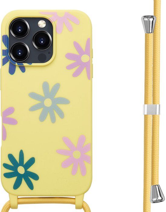 imoshion Hoesje - Geschikt voor Apple iPhone 16 Pro Max - Siliconen design hoesje met koord - Yellow Flower Distance