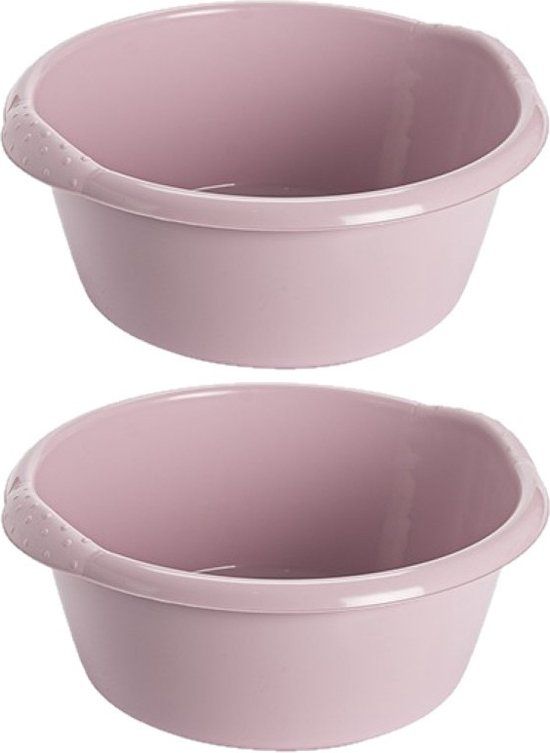 Hega hogar 2x stuks afwas teiltje/afwasbak rond 15 liter zacht roze - Diameter 42 cm x Hoogte 17 cm - Schoonmaak/huishouden