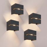 Ledvion - 4x LED Wandlamp - 3W - 3000K - IP54 - Tweezijdig - Zwart - Buitenlamp
