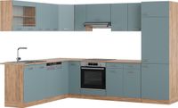 Vicco Hoekkeuken R-Line, Blauw-grijs/Goudkleurig Eiken, 287 x 227 cm zonder werkblad
