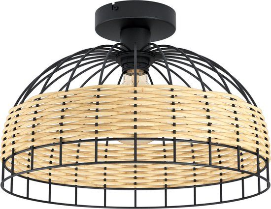 EGLO Anwick Plafondlamp - Ø 38 cm - Zwart/Rotan - E27