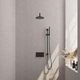 Brauer Black Carving Thermostatische Regendoucheset Inbouw - Hoofddouche 20 cm - Gebogen Wandarm - Met Drukknoppen - Handdouche Staaf - Doucheslang - Geintegreerde Glijstang - Mat Zwart