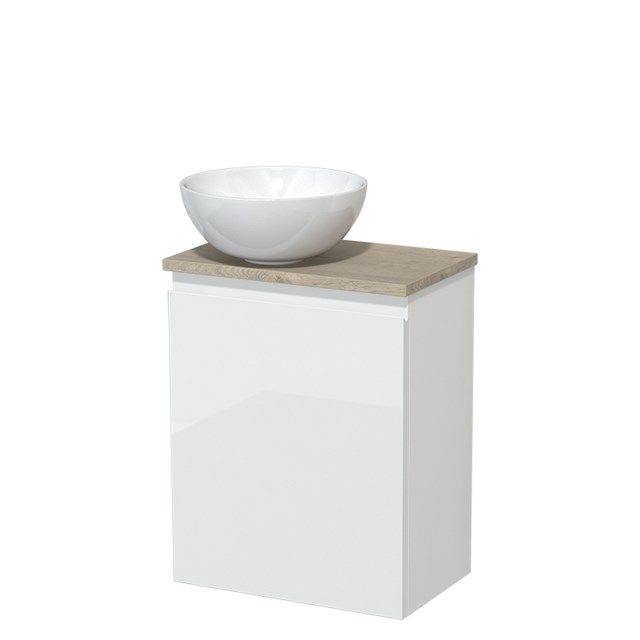 Maxaro Modulo Toiletmeubel - 41 cm - Hoogglans Wit - Lichtgrijs Eiken