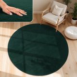 Paco Home Vloerkleed Woonkamer Rond 120 cm Groen Polyester Kortpolig Wasbaar