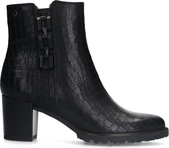 No Stress Dames Zwarte Leren Croco Enkellaarsjes met Hak en Chain - Maat 37